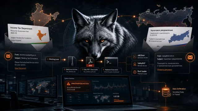 Silver Fox Uses Tax-Themed Phishing to Target India and Russia With ABCDoor and ValleyRAT