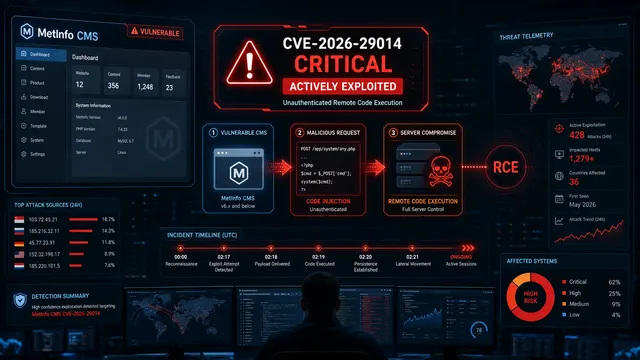 MetInfo CMS CVE-2026-29014 Exploited for Unauthenticated RCE Against Internet-Facing Servers